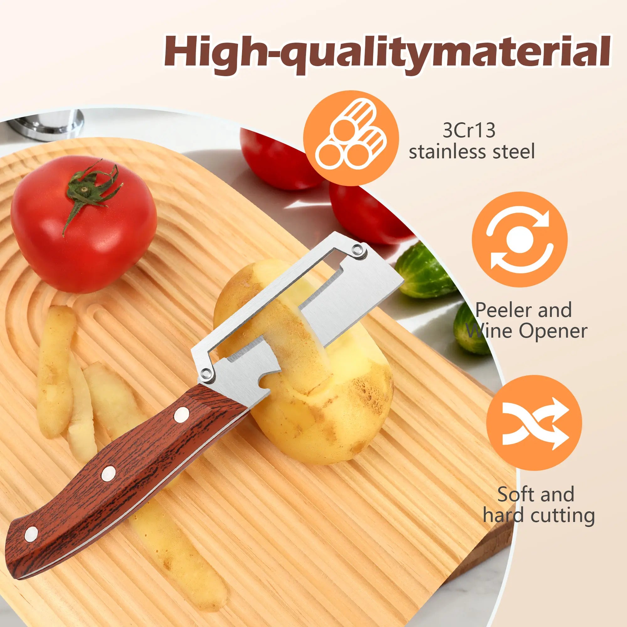Fonome™  Wooden-Handled Stainless Steel Shredder and Peeler