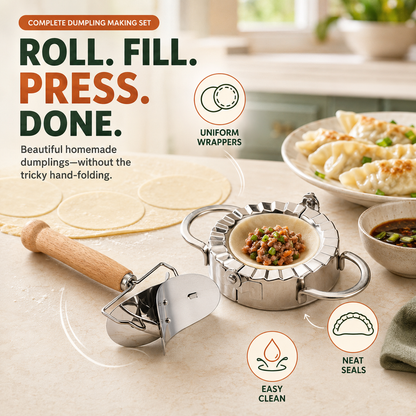 🥟 Dumpling Maker & Dough Cutter Set – Roll, Fill & Seal Homemade Dumplings Easily