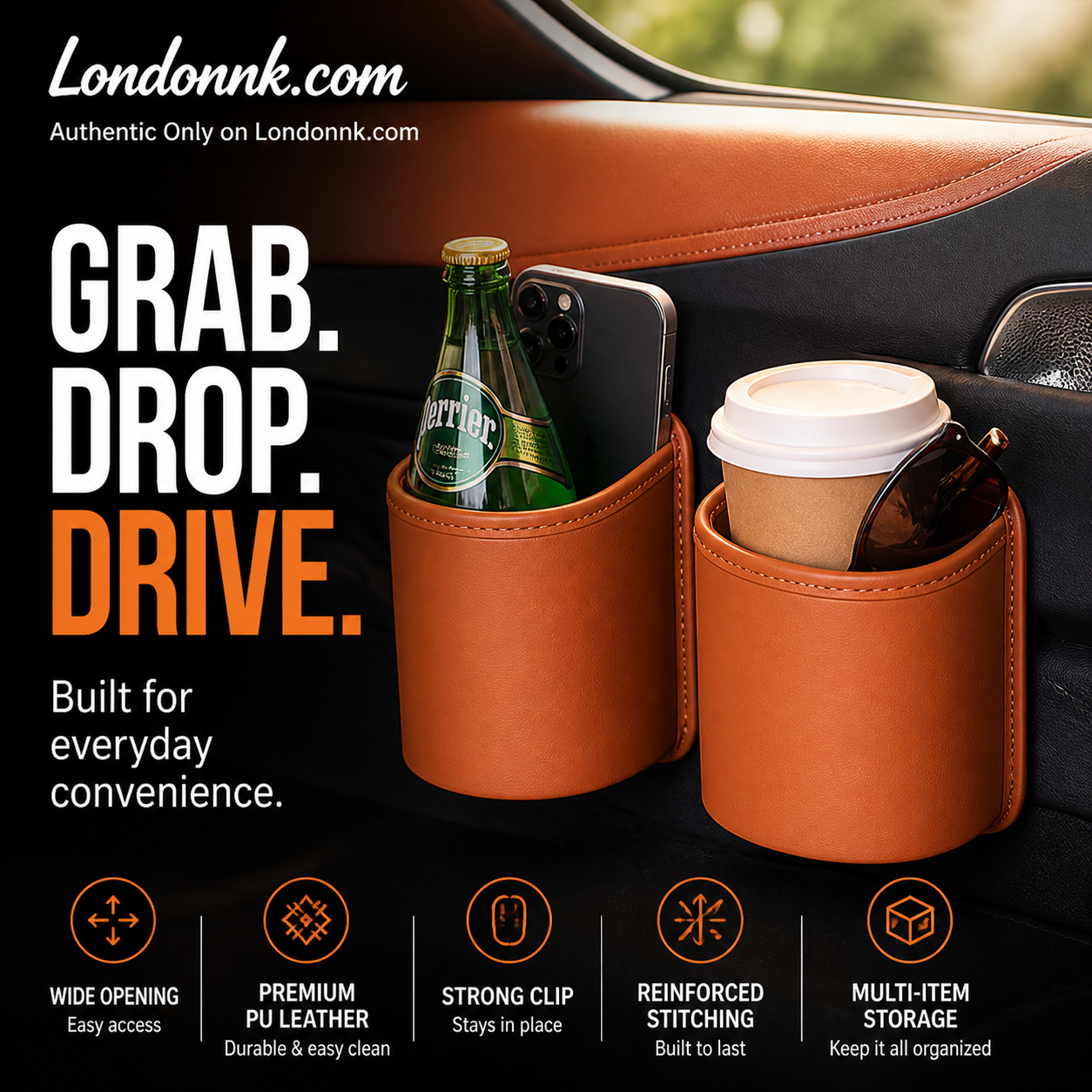 ⚡⚡⚡LAST 44 PCS LEFT!!! 🥳2026 HOT SALE🥳💞50K+ SOLD!🚗🧺 50% OFF! Leather Car Door Cup Holder – Wide‑mouth opening, easy reach for drinks & phone. Clip‑on secure fit. PU leather, tough & stylish. 🛡️✨ (offer)
