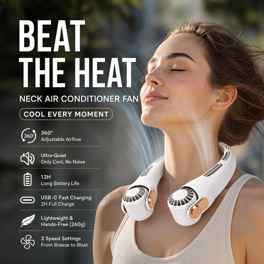 🥳2026 HOT SALE🥳💨 Neck Air Conditioner Fan – Ultra‑quiet, 360° rotating, 3 speeds. Hands‑free cooling, long battery. Summer essential! 😎🌬️