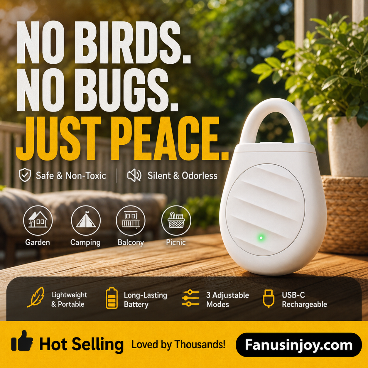 🔥Limited time offer Buy 3 get 2 free！🐦No more trouble from birds, beasts and locusts！Portable Ultrasonic Bird Repellent Keychain (offer)