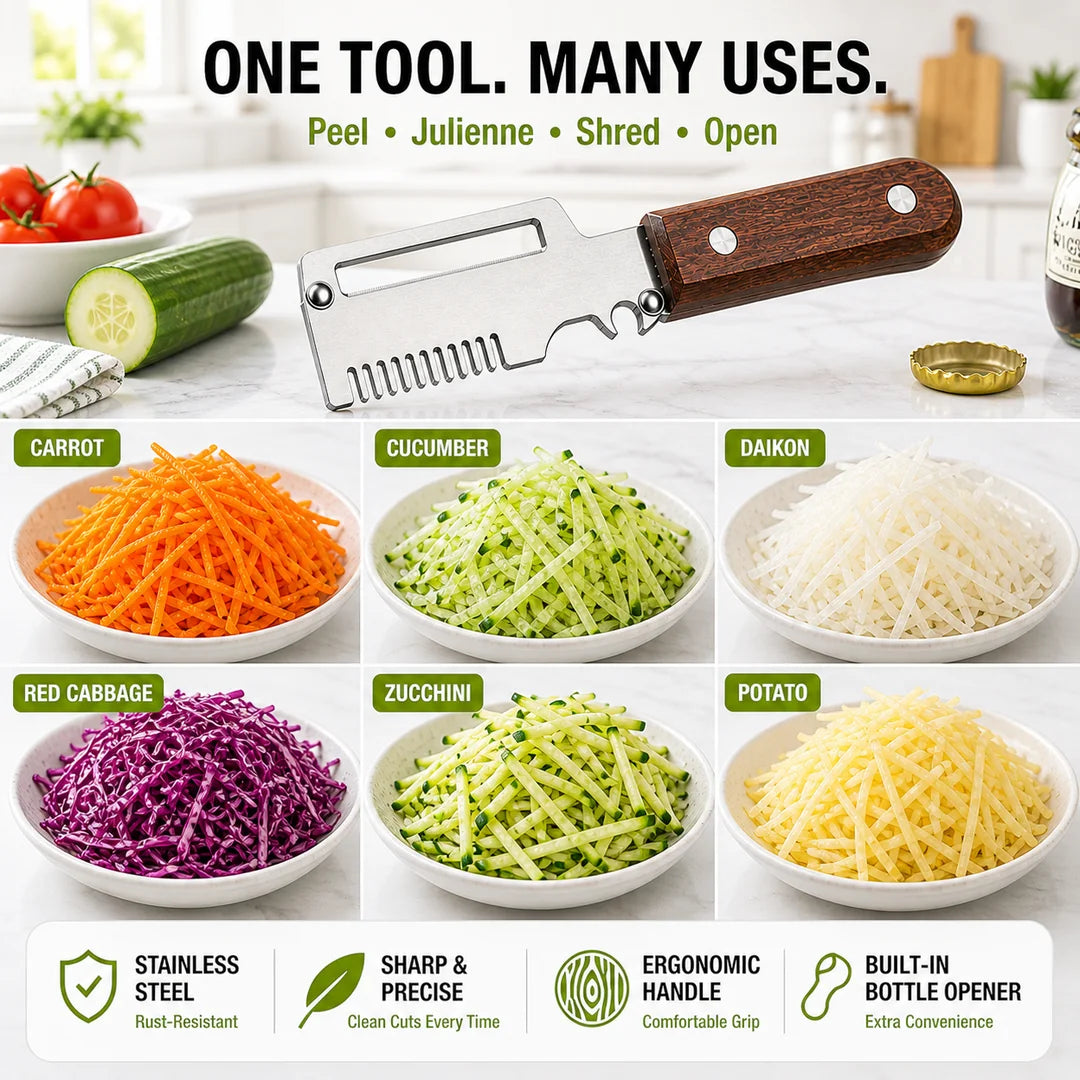 Fonome™  Wooden-Handled Stainless Steel Shredder and Peeler