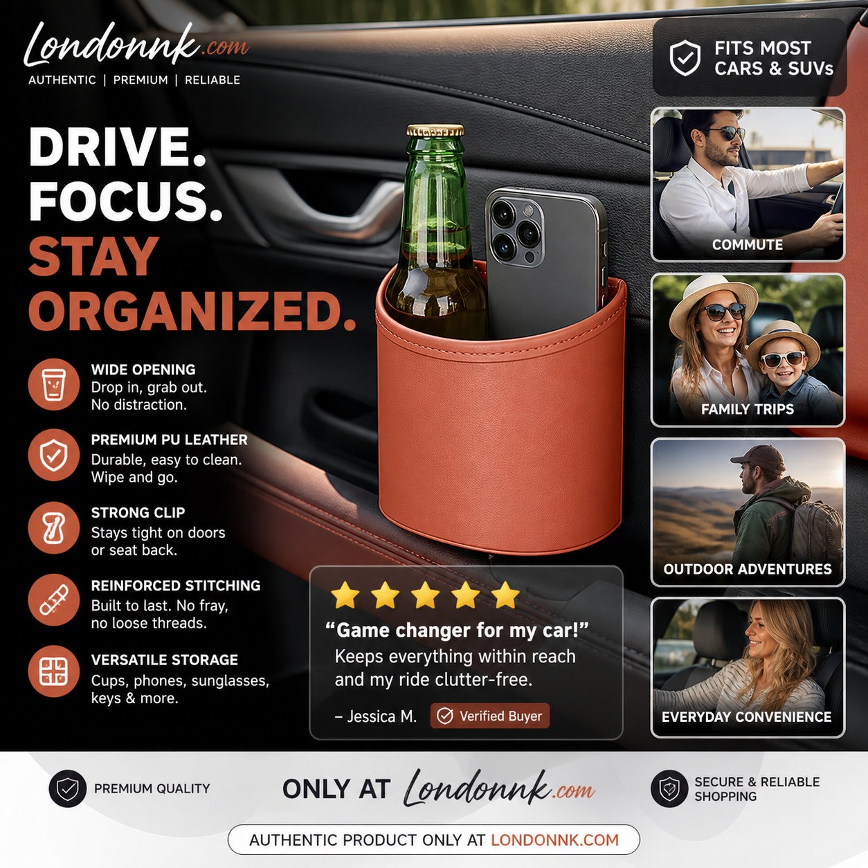 ⚡⚡⚡LAST 44 PCS LEFT!!! 🥳2026 HOT SALE🥳💞50K+ SOLD!🚗🧺 50% OFF! Leather Car Door Cup Holder – Wide‑mouth opening, easy reach for drinks & phone. Clip‑on secure fit. PU leather, tough & stylish. 🛡️✨ (offer)