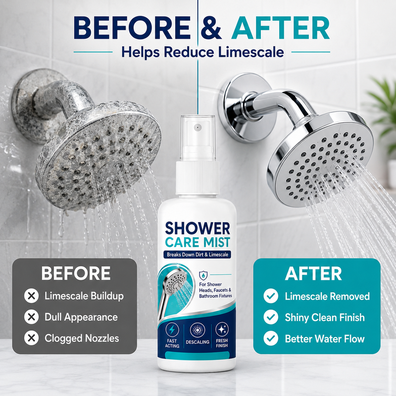 ⏳🏆LAST DAY SALE!! 🚿✨Fast-Acting Shower Limescale Remover Spray – Dissolves stubborn mineral deposits & hard water stains. Restores water flow & shine – just spray & wipe! 🧼💪