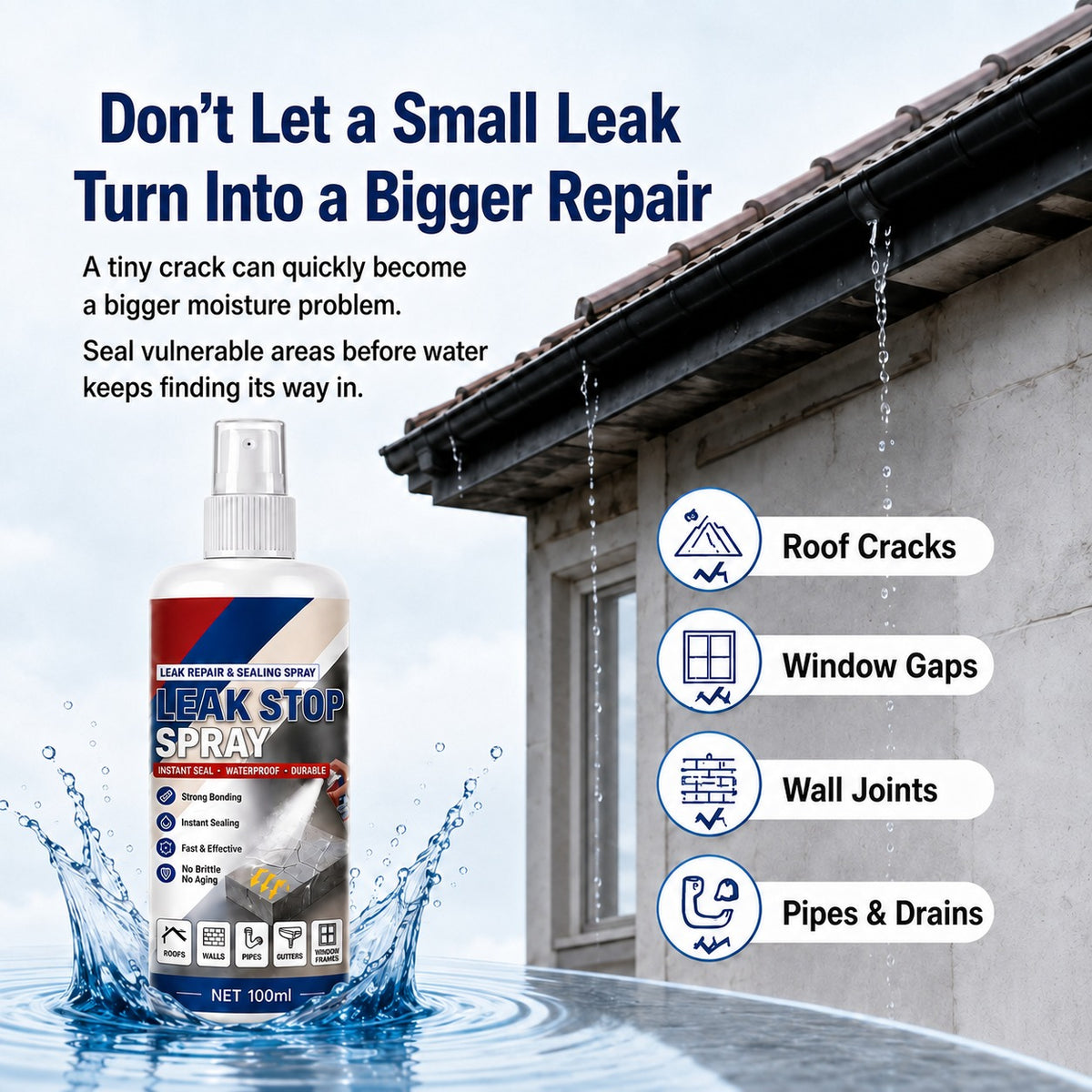 💧 Leak Stop Spray — Seal Cracks Before Water Gets In